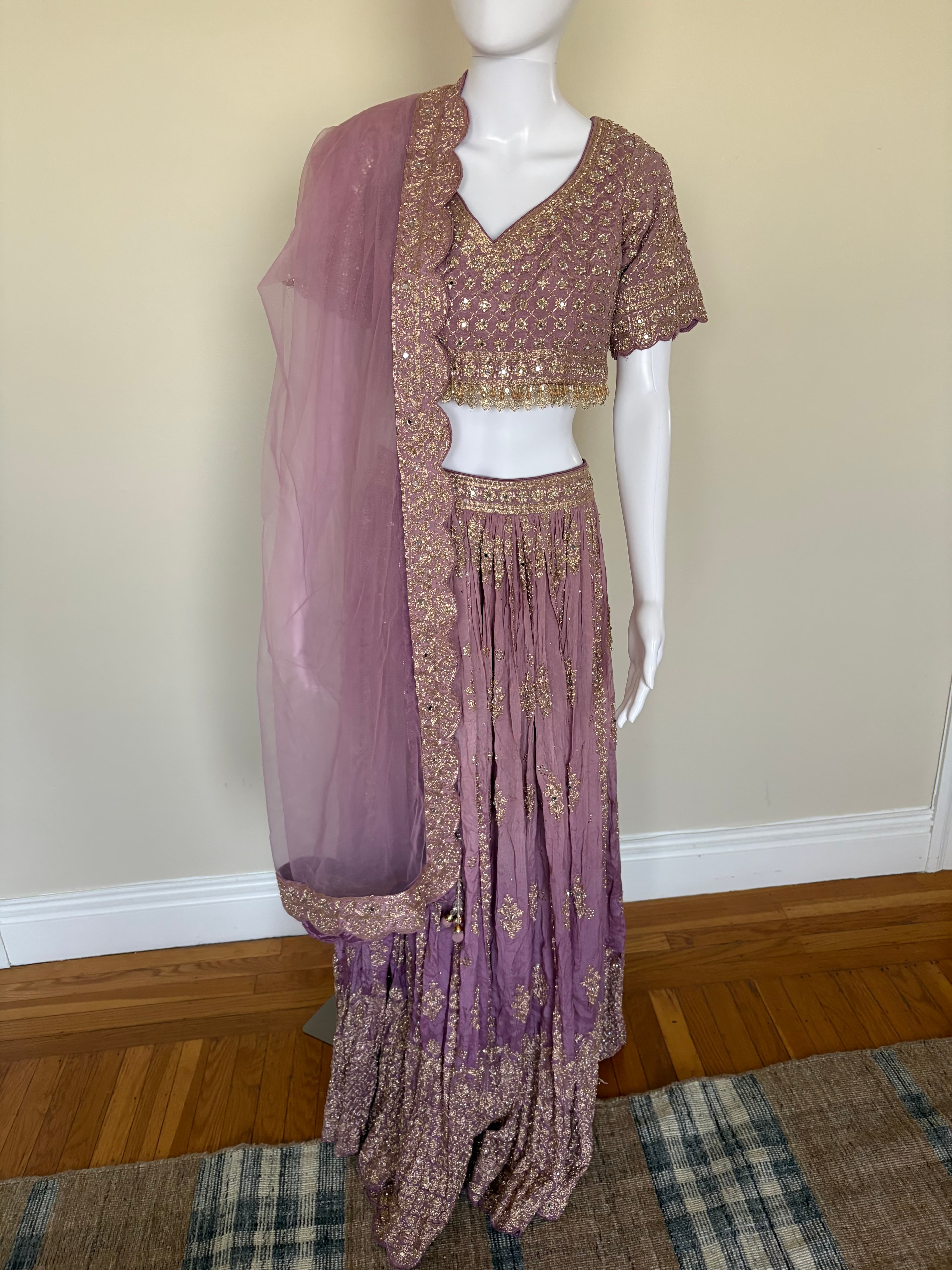 Lavender Gold Embroidered Lehenga Set