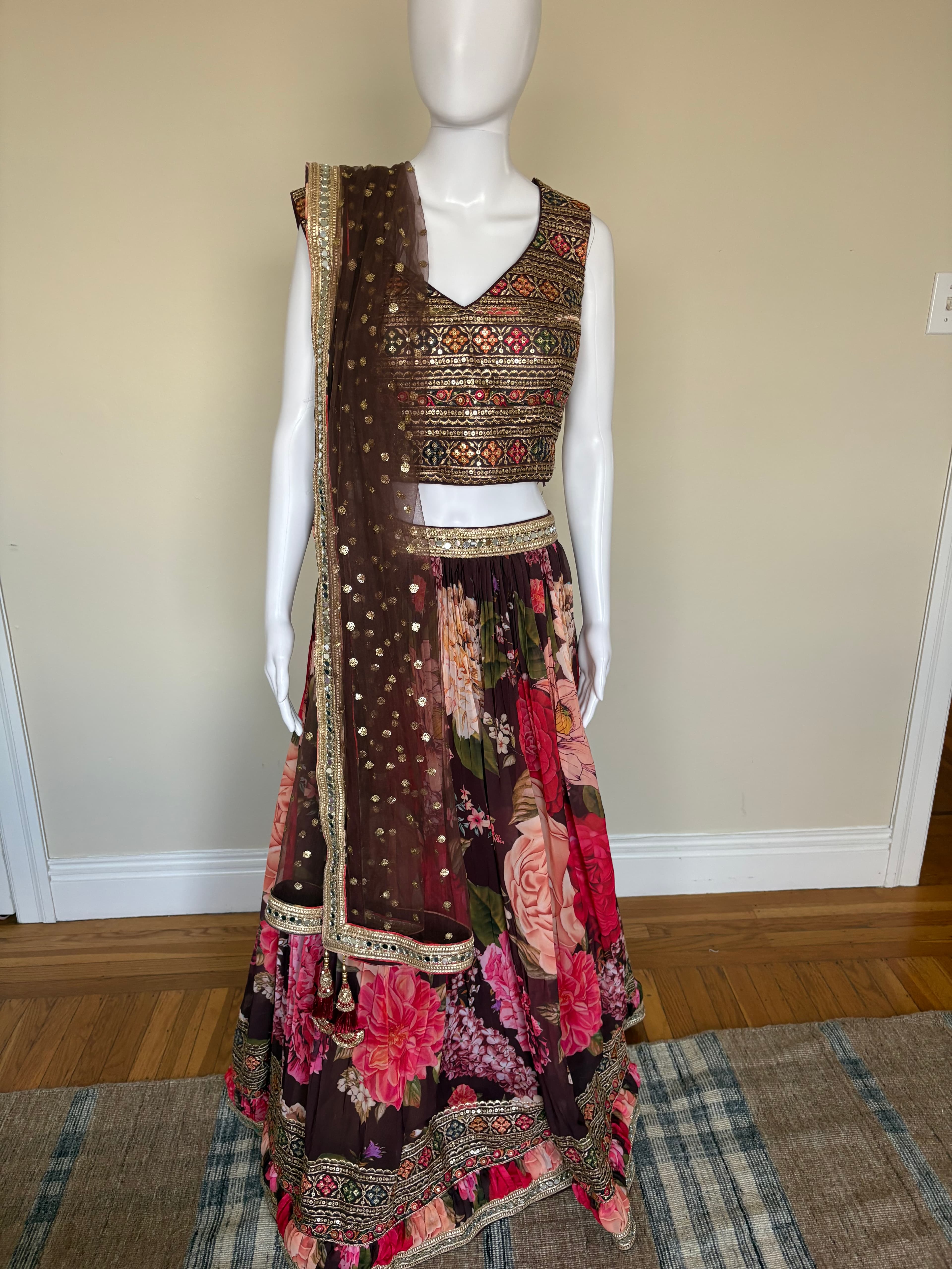 Floral Print Lehenga Set with Embroidered Top