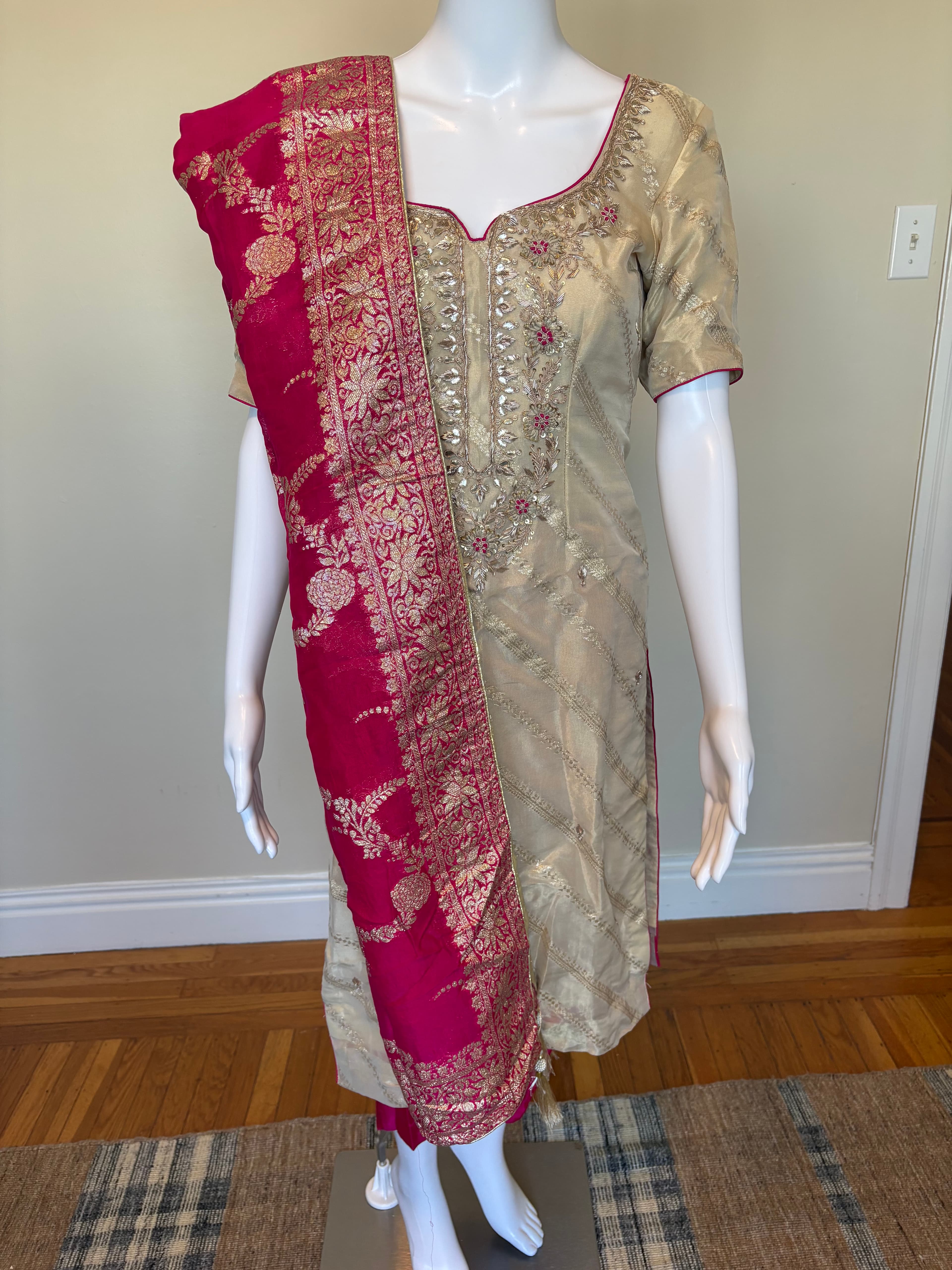 Champagne Zari Salwar Kameez Set