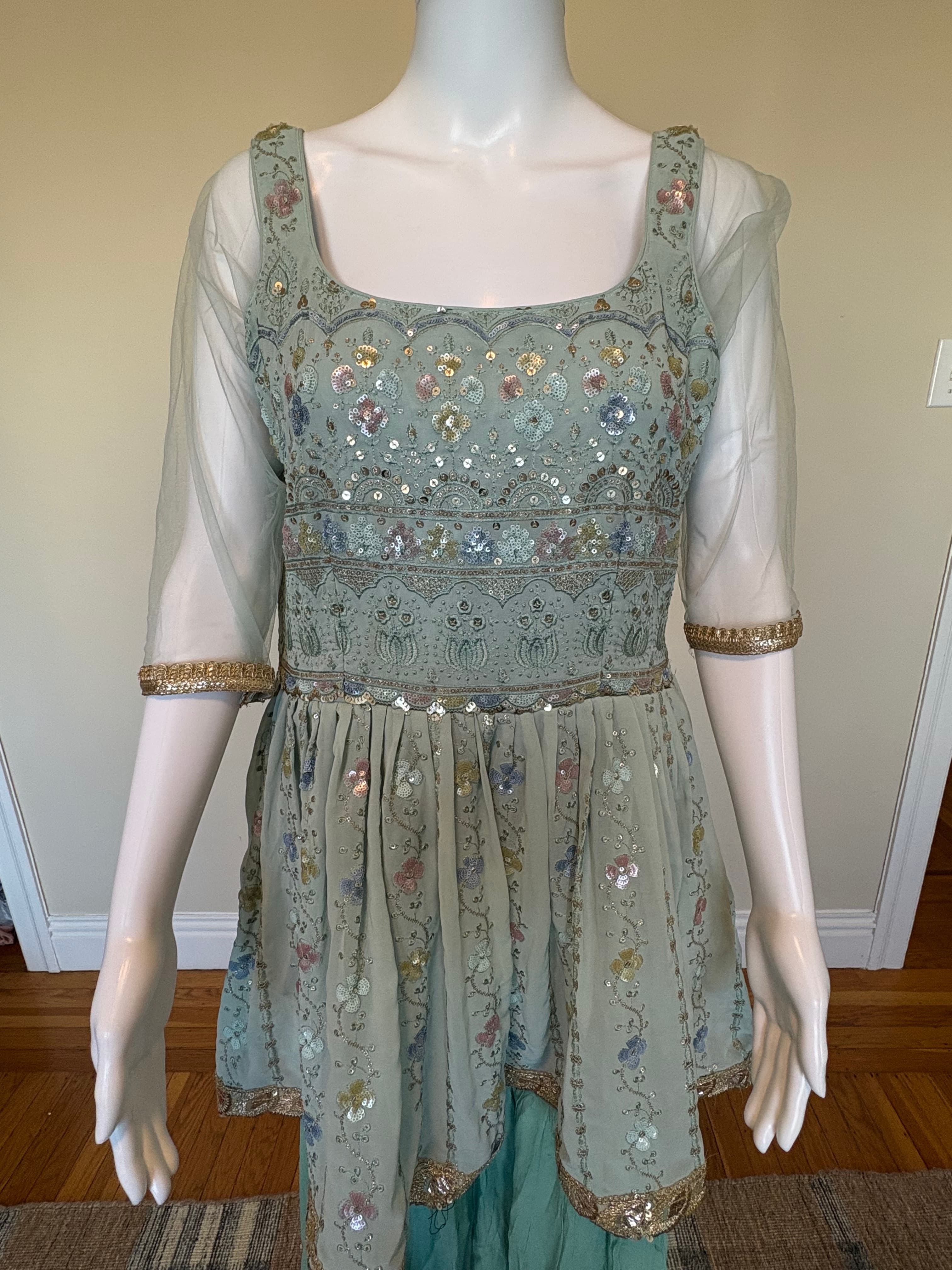 Mint Floral Peplum Sharara Set - Image 3